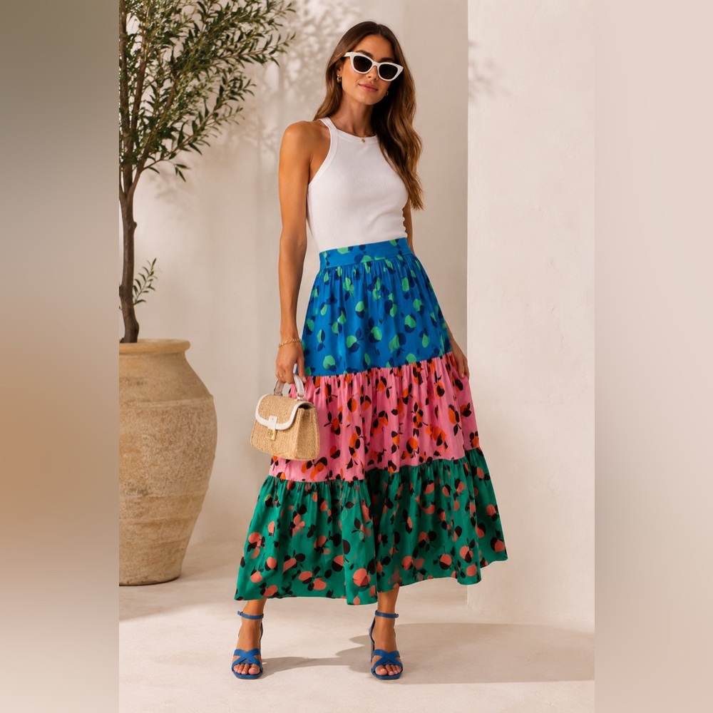 Kate Spade New York Color Block Apple Maxi Skirt MSRP $398 Size 14‎